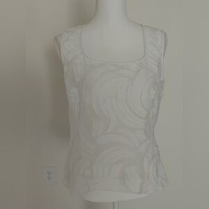 Lafayette 148 White Textured Sleeveless  Cotton Silk Blend Sheer Overlay Top
